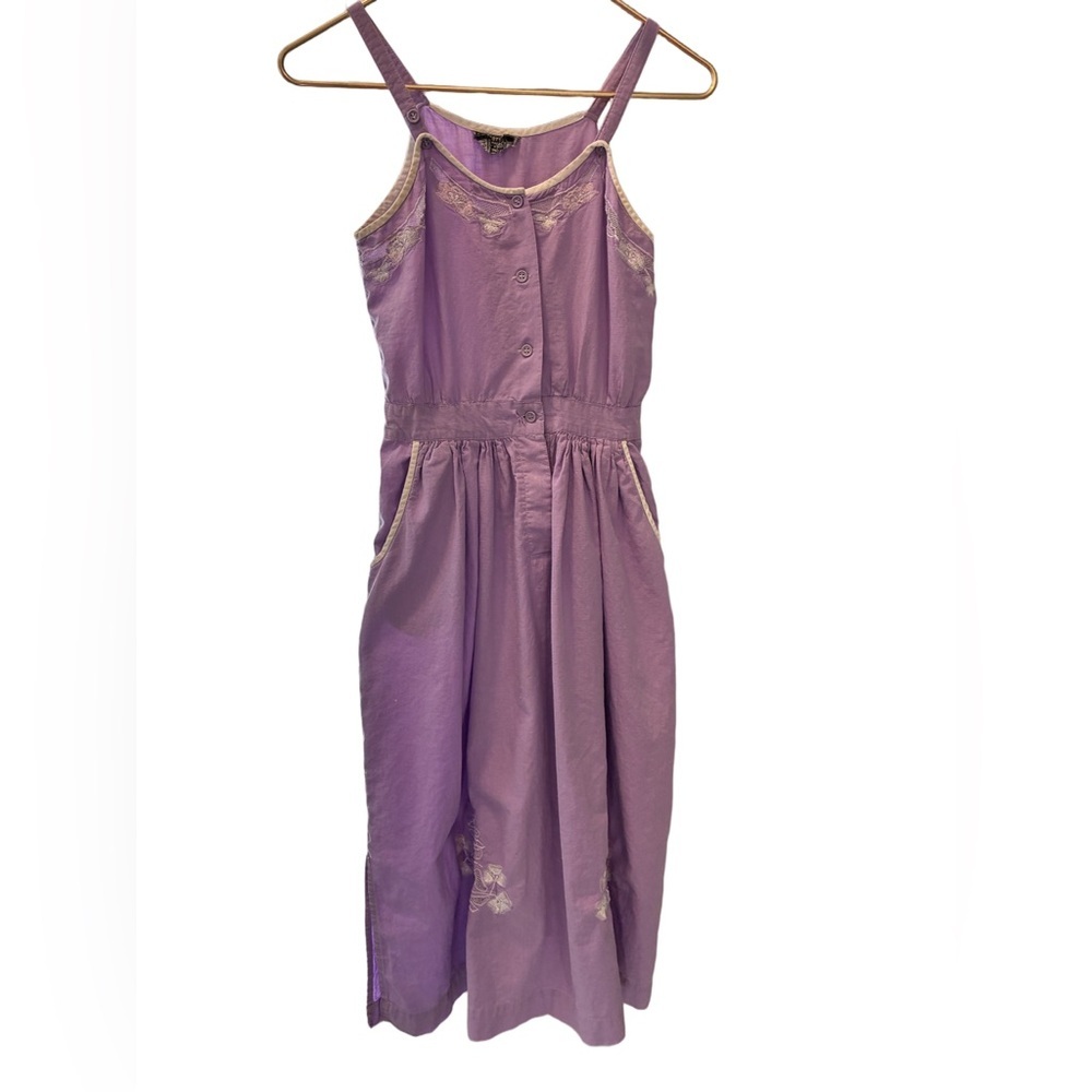 100% cotton Purple Sleeveless Button-Down Dress. Vintage embroidered small